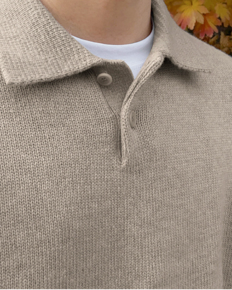 Wool Sweater with Half Zip and Buttons