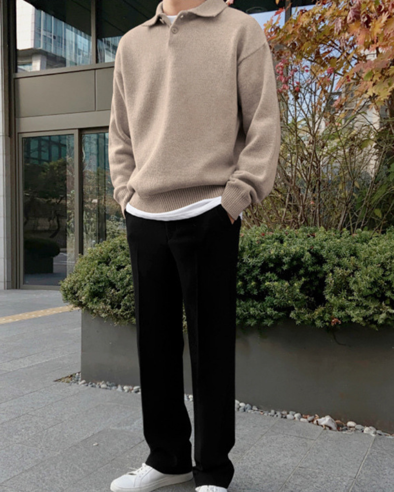 Wool Sweater with Half Zip and Buttons