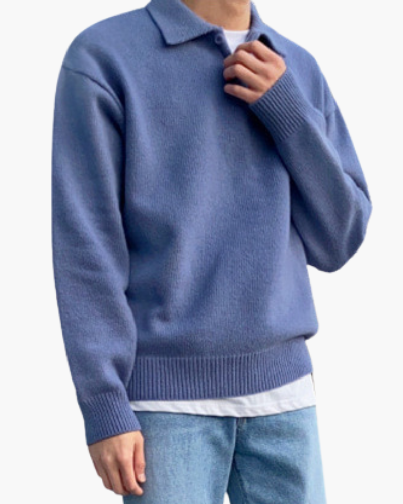 Wool Sweater with Half Zip and Buttons