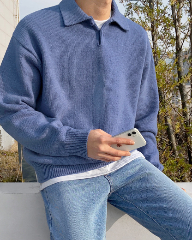 Wool Sweater with Half Zip and Buttons