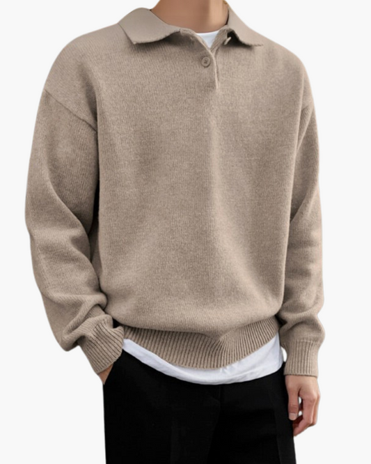 Wool Sweater with Half Zip and Buttons